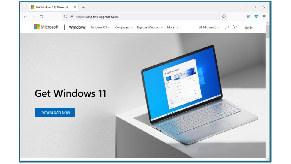 Página falsa para instalar Windows 11