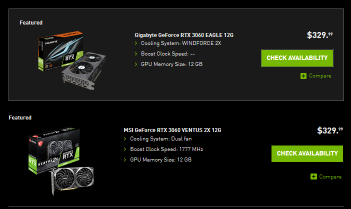 GPU's mostradas en la web de NVIDIA